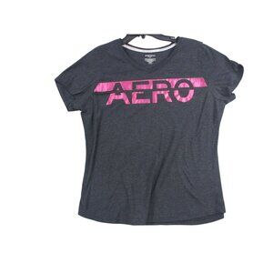 Aeropostale Sport Womens Charcoal Gray V-Neck Graphic Tee 1X Short Sleeve Pink L